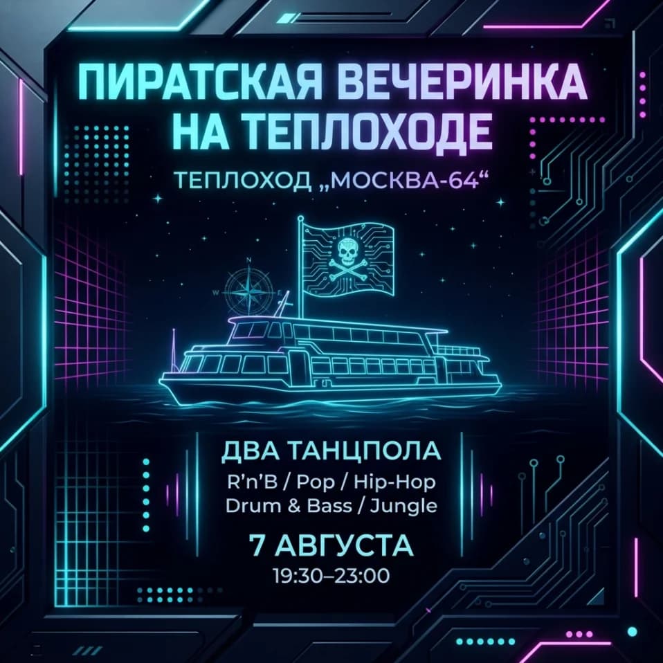 Пиратская вечеринка на теплоходе. Предзакатный музыкальный круиз по Неве